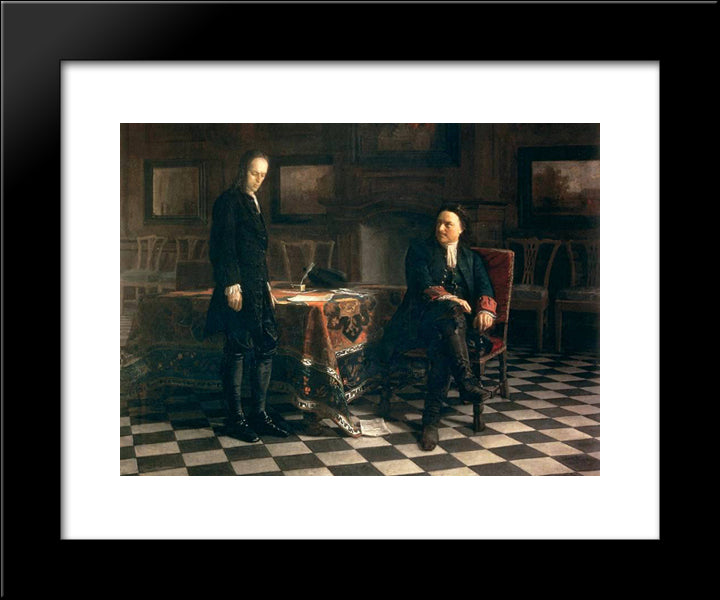 Peter The Great Interrogating The Tsarevich Alexei Petrovich At Peterhof 20x24 Black Modern Wood Framed Art Print Poster by Ge, Nikolai