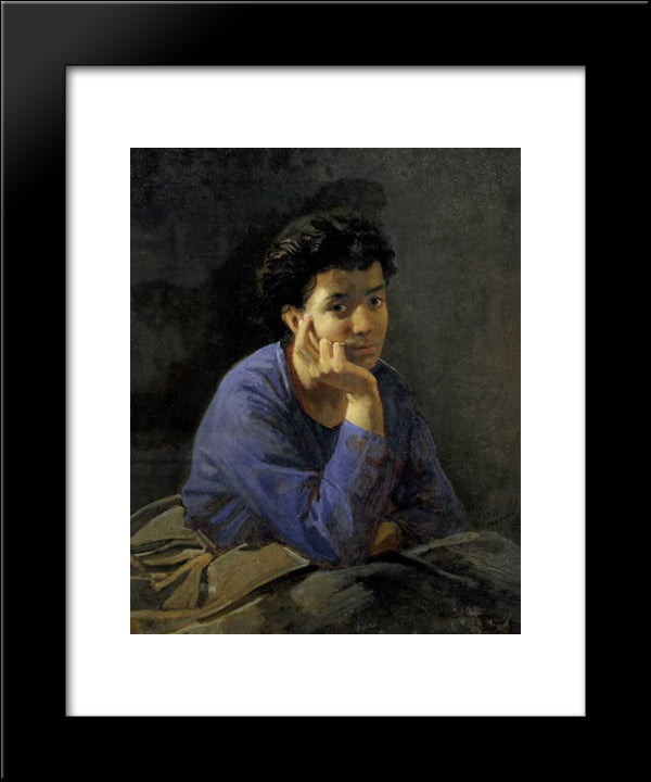 Portrait Of An Unknown Woman In A Blue Blouse 20x24 Black Modern Wood Framed Art Print Poster by Ge, Nikolai