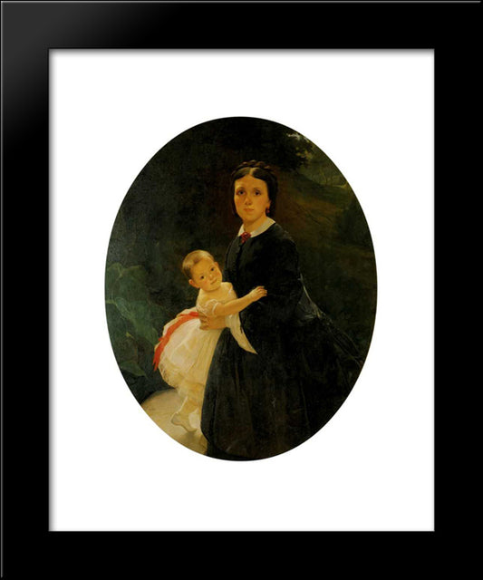 Portrait Of Shestova With Daughter 20x24 Black Modern Wood Framed Art Print Poster by Ge, Nikolai