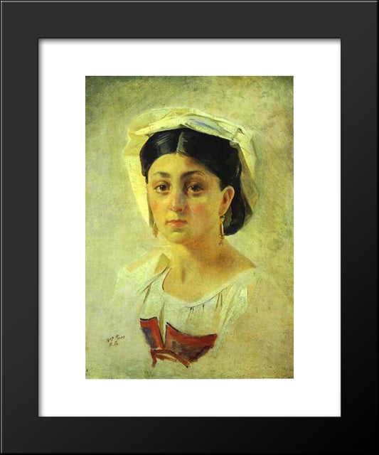 Young Italian Woman In A Folk Costume, Study 20x24 Black Modern Wood Framed Art Print Poster by Ge, Nikolai