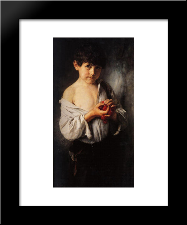 Boy With Cherries 20x24 Black Modern Wood Framed Art Print Poster by Gyzis, Nikolaos