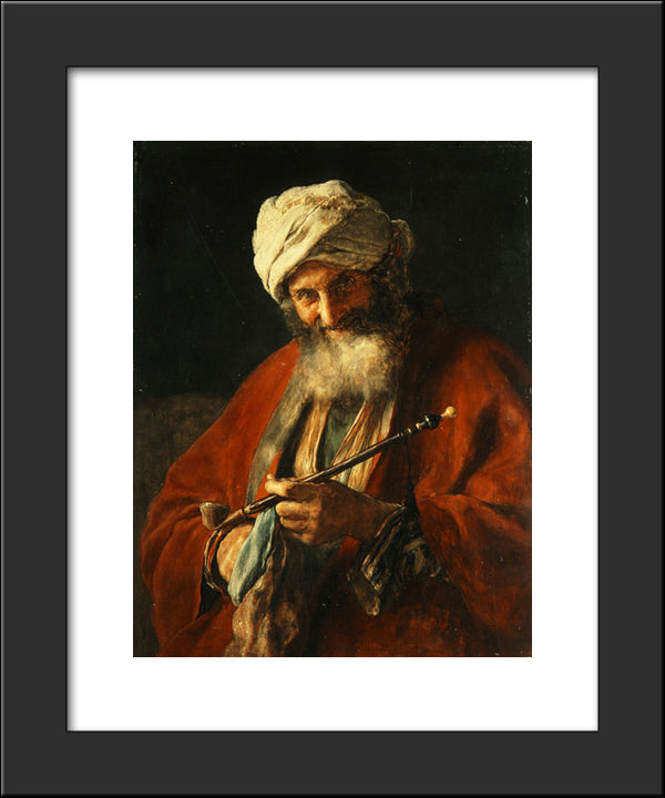 Oriental Man With A Pipe 20x24 Black Modern Wood Framed Art Print Poster by Gyzis, Nikolaos