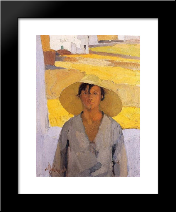 The Straw Hat 20x24 Black Modern Wood Framed Art Print Poster by Lytras, Nikolaos