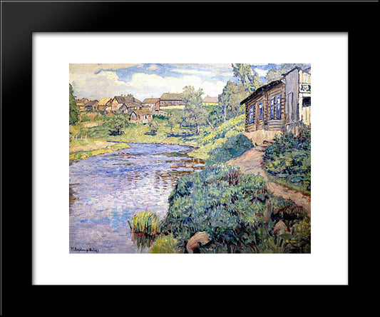 A Provincial Town On A River 20x24 Black Modern Wood Framed Art Print Poster by Bogdanov Belsky, Nikolay