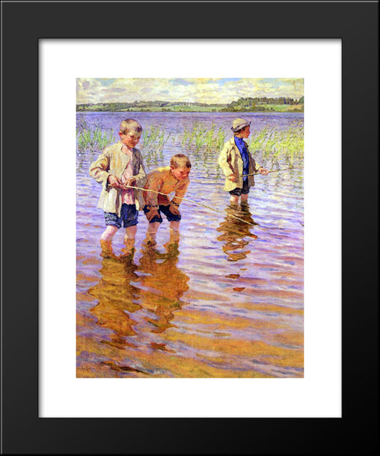 An Afternoon Fishing 20x24 Black Modern Wood Framed Art Print Poster by Bogdanov Belsky, Nikolay