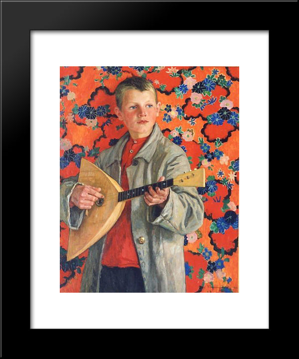 Balalaika Player 20x24 Black Modern Wood Framed Art Print Poster by Bogdanov Belsky, Nikolay