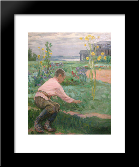 Boy On A Grass 20x24 Black Modern Wood Framed Art Print Poster by Bogdanov Belsky, Nikolay