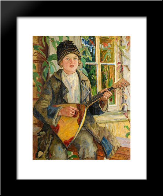 Boy With Balalaika 20x24 Black Modern Wood Framed Art Print Poster by Bogdanov Belsky, Nikolay