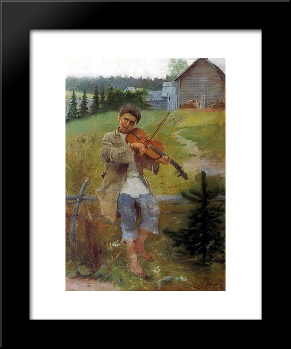 Boy With Violin 20x24 Black Modern Wood Framed Art Print Poster by Bogdanov Belsky, Nikolay