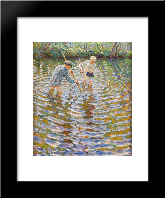 Boys Catching Fish 20x24 Black Modern Wood Framed Art Print Poster by Bogdanov Belsky, Nikolay