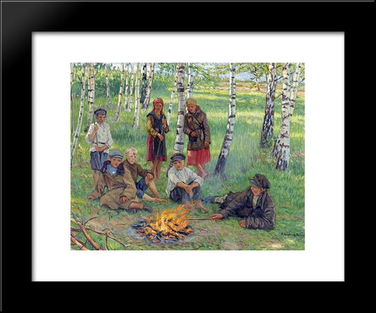 By The Campfire 20x24 Black Modern Wood Framed Art Print Poster by Bogdanov Belsky, Nikolay