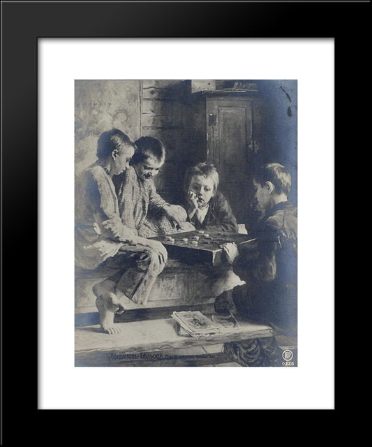 Checks Game 20x24 Black Modern Wood Framed Art Print Poster by Bogdanov Belsky, Nikolay