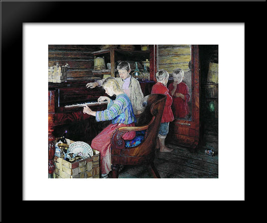 Children At The Piano 20x24 Black Modern Wood Framed Art Print Poster by Bogdanov Belsky, Nikolay