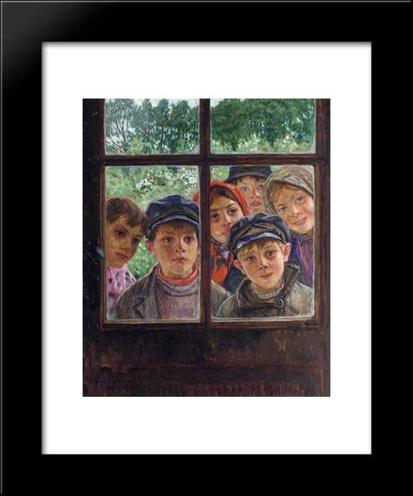 Children At The Window 20x24 Black Modern Wood Framed Art Print Poster by Bogdanov Belsky, Nikolay