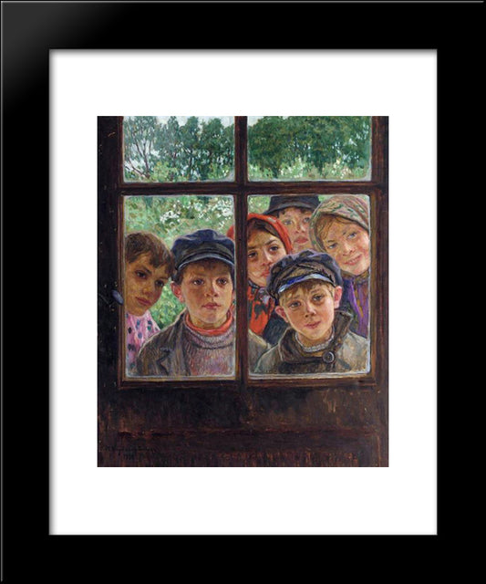 Children At The Window 20x24 Black Modern Wood Framed Art Print Poster by Bogdanov Belsky, Nikolay