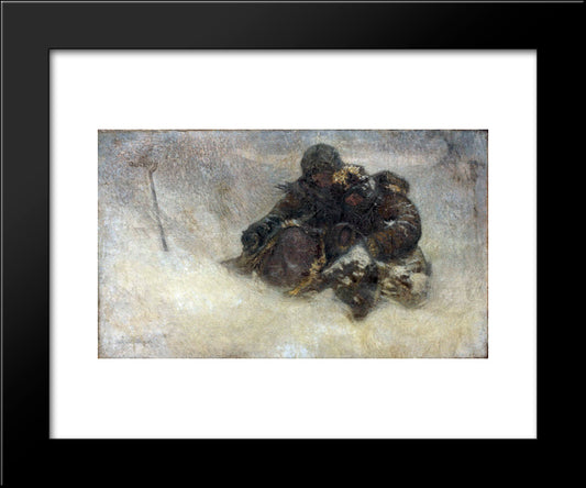 Children In Winter 20x24 Black Modern Wood Framed Art Print Poster by Bogdanov Belsky, Nikolay