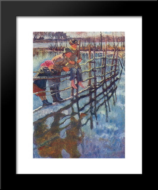 Children On A Fence 20x24 Black Modern Wood Framed Art Print Poster by Bogdanov Belsky, Nikolay