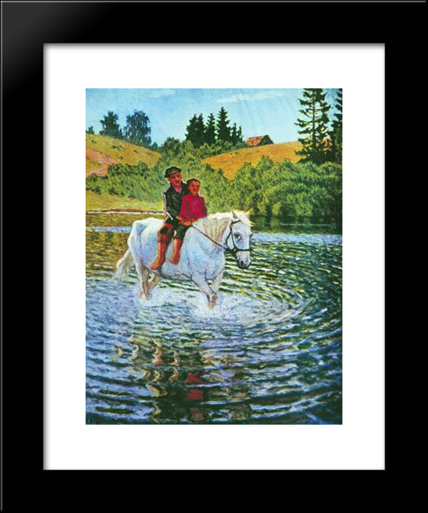 Children On A Horse 20x24 Black Modern Wood Framed Art Print Poster by Bogdanov Belsky, Nikolay