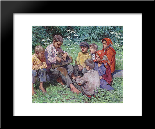 Cither Playing 20x24 Black Modern Wood Framed Art Print Poster by Bogdanov Belsky, Nikolay