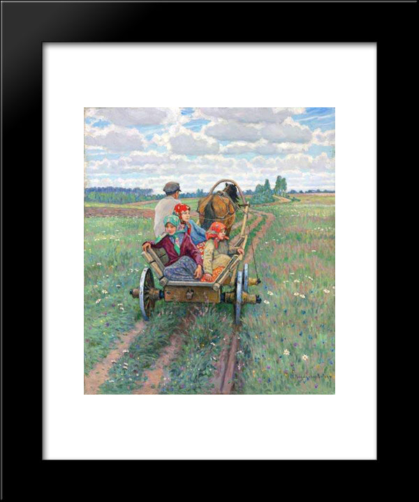 Coming After The Daily Work 20x24 Black Modern Wood Framed Art Print Poster by Bogdanov Belsky, Nikolay