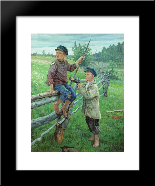 Country Boys 20x24 Black Modern Wood Framed Art Print Poster by Bogdanov Belsky, Nikolay