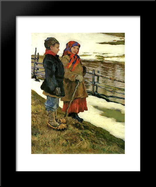 Country Children 20x24 Black Modern Wood Framed Art Print Poster by Bogdanov Belsky, Nikolay