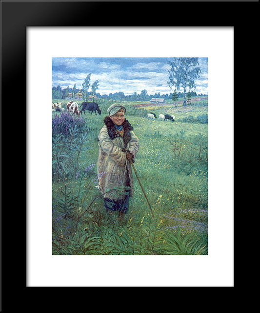 Cowboy Proshka 20x24 Black Modern Wood Framed Art Print Poster by Bogdanov Belsky, Nikolay