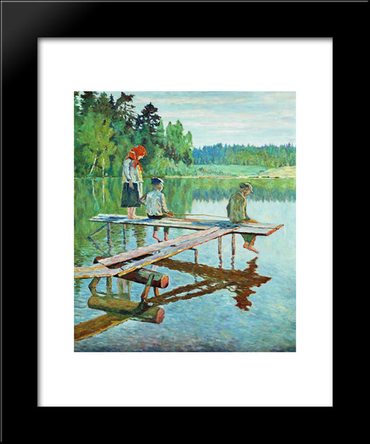 Evening (Angler) 20x24 Black Modern Wood Framed Art Print Poster by Bogdanov Belsky, Nikolay