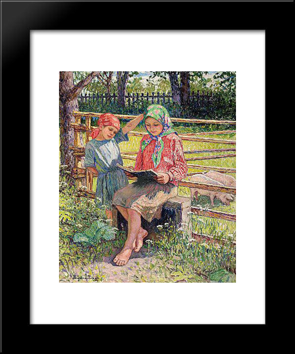 First Lesson 20x24 Black Modern Wood Framed Art Print Poster by Bogdanov Belsky, Nikolay