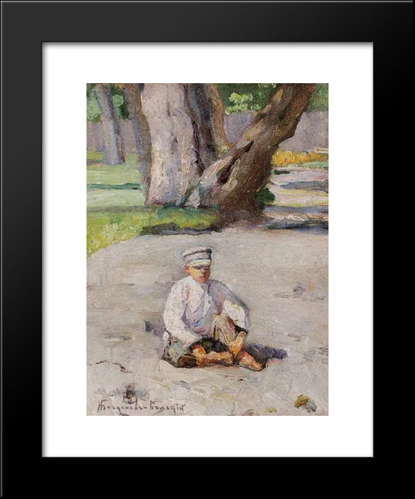 Garson Sitting In Front Of A Tree 20x24 Black Modern Wood Framed Art Print Poster by Bogdanov Belsky, Nikolay