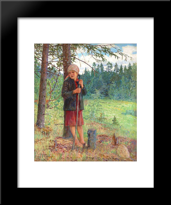 Girl In A Wood 20x24 Black Modern Wood Framed Art Print Poster by Bogdanov Belsky, Nikolay