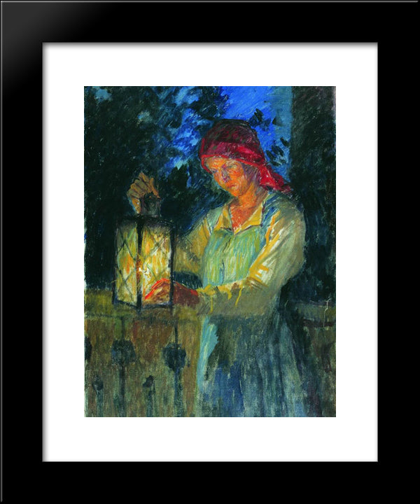 Girl With Latern 20x24 Black Modern Wood Framed Art Print Poster by Bogdanov Belsky, Nikolay