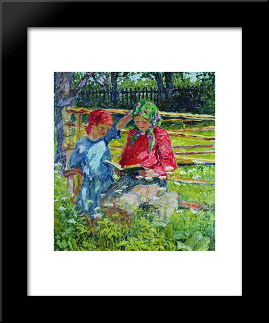 Girls In Kerchiefs 20x24 Black Modern Wood Framed Art Print Poster by Bogdanov Belsky, Nikolay