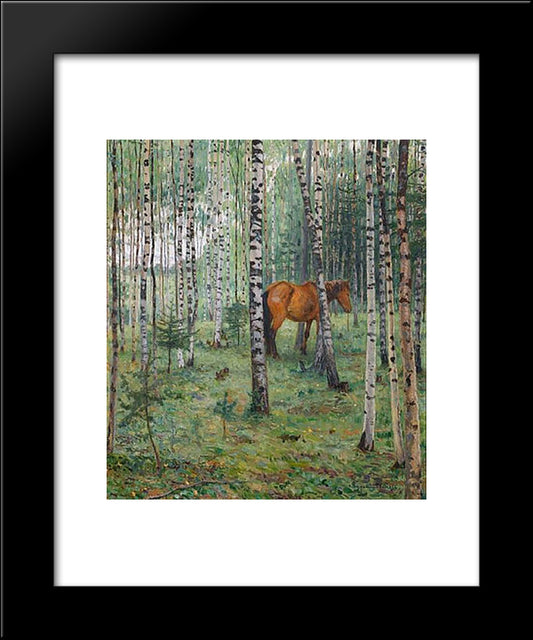 Horse Between Birches 20x24 Black Modern Wood Framed Art Print Poster by Bogdanov Belsky, Nikolay