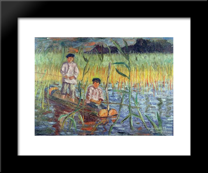 In The Cattails 20x24 Black Modern Wood Framed Art Print Poster by Bogdanov Belsky, Nikolay