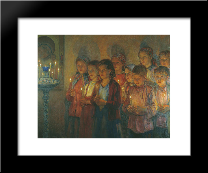 In The Church 20x24 Black Modern Wood Framed Art Print Poster by Bogdanov Belsky, Nikolay