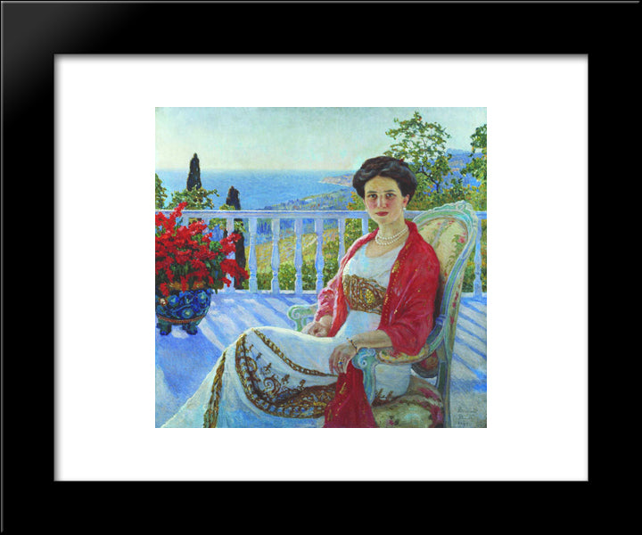 Lady On A Balcony, Koreiz 20x24 Black Modern Wood Framed Art Print Poster by Bogdanov Belsky, Nikolay