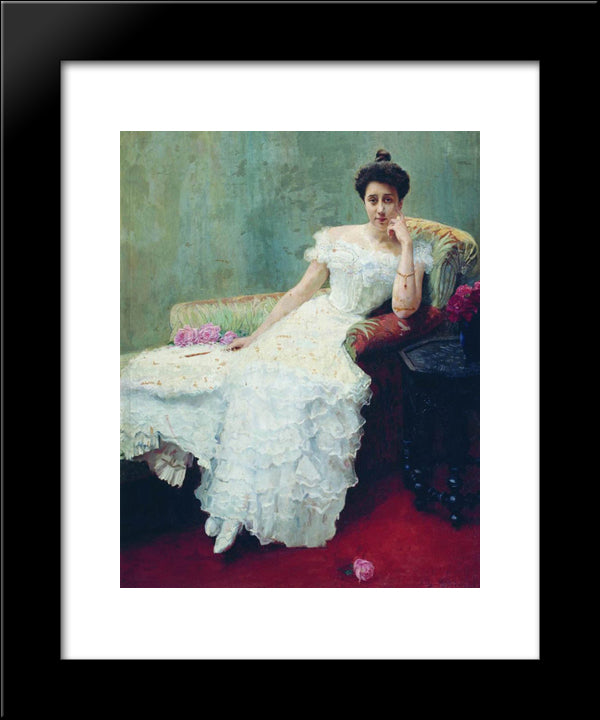 Lady With Roses 20x24 Black Modern Wood Framed Art Print Poster by Bogdanov Belsky, Nikolay