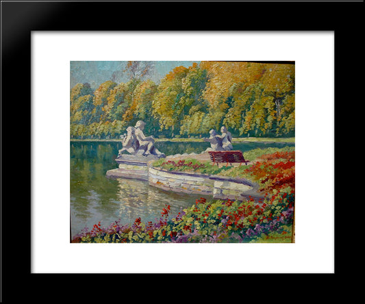 Lake And Gardens With Statuary Landscape 20x24 Black Modern Wood Framed Art Print Poster by Bogdanov Belsky, Nikolay