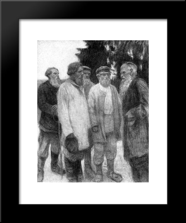 Leo Tolstoy Amoung The Peasants 20x24 Black Modern Wood Framed Art Print Poster by Bogdanov Belsky, Nikolay