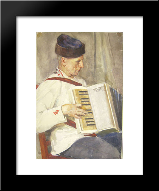 Lettish Accordionist 20x24 Black Modern Wood Framed Art Print Poster by Bogdanov Belsky, Nikolay