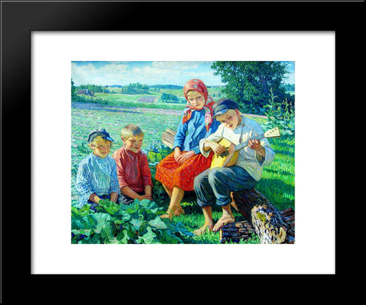 Little Concert With Balalaika 20x24 Black Modern Wood Framed Art Print Poster by Bogdanov Belsky, Nikolay