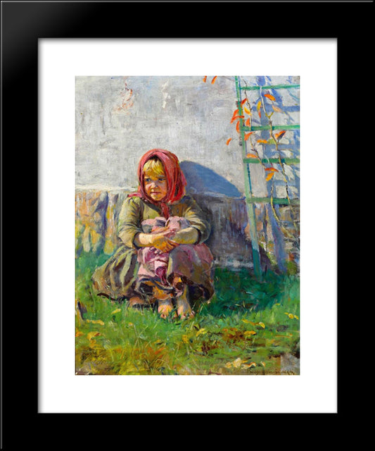 Little Girl In A Garden 20x24 Black Modern Wood Framed Art Print Poster by Bogdanov Belsky, Nikolay