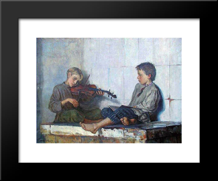 Music Lesson 20x24 Black Modern Wood Framed Art Print Poster by Bogdanov Belsky, Nikolay