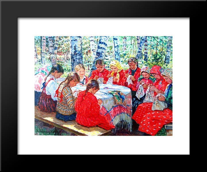 Needlework Classes In A Russian Village 20x24 Black Modern Wood Framed Art Print Poster by Bogdanov Belsky, Nikolay