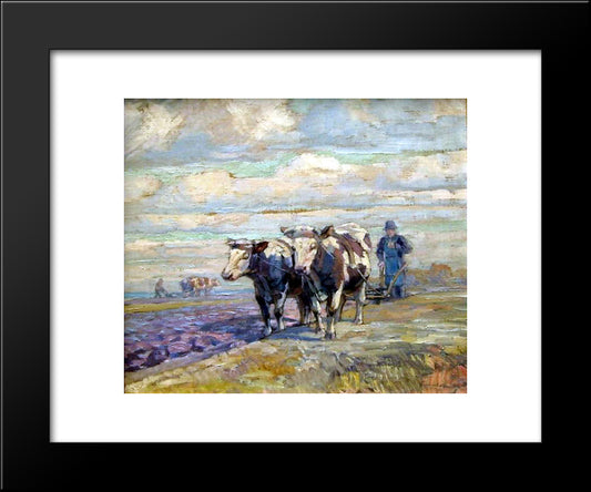 Nice Landscape With Ox And Farmer 20x24 Black Modern Wood Framed Art Print Poster by Bogdanov Belsky, Nikolay