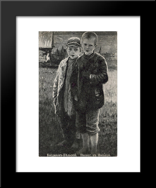Nikita And Vaska 20x24 Black Modern Wood Framed Art Print Poster by Bogdanov Belsky, Nikolay