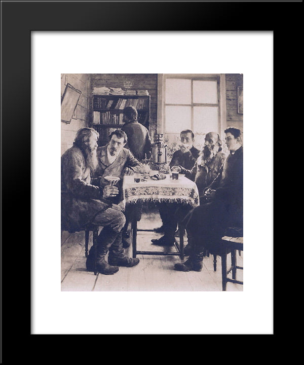 On A Visit To The Teacher 20x24 Black Modern Wood Framed Art Print Poster by Bogdanov Belsky, Nikolay
