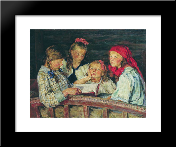 Reading A Book 20x24 Black Modern Wood Framed Art Print Poster by Bogdanov Belsky, Nikolay