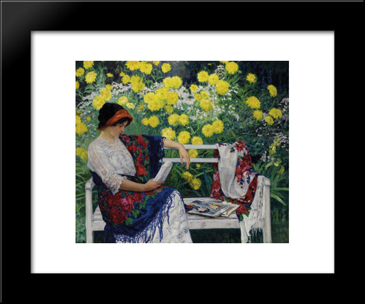 Reading In The Garden 20x24 Black Modern Wood Framed Art Print Poster by Bogdanov Belsky, Nikolay